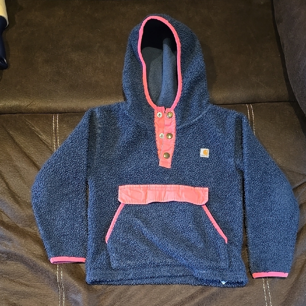 Kids Carhartt Blue and Pink Hooded Sweatshirt